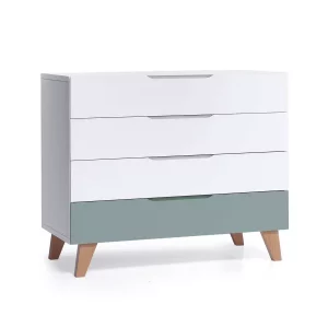 Cómoda Bebé Blanca-Verde Patas Madera - Lifestyle