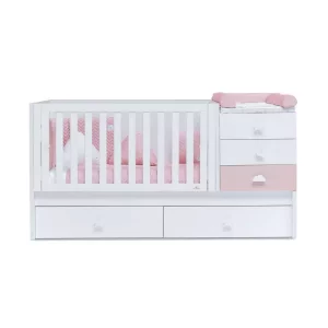 Cuna Convertible 70X140 Cajones En Blanco-Rosa - Sero Bubble