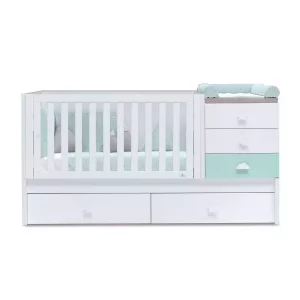 Cuna Convertible 70X140 Cajones En Blanco-Menta - Sero Bubble