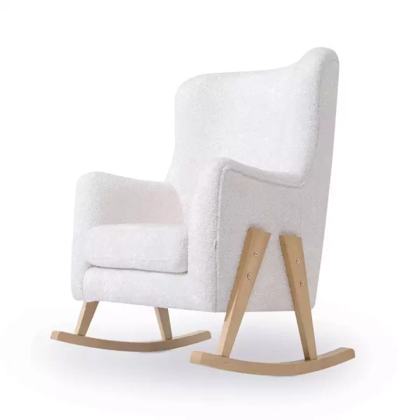 Sillón Lactancia Patas Madera En Borreguito Blanco - Glam
