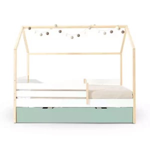 Cama-Casita Montessori 90X200 Madera Nido Menta - Sogni Xl