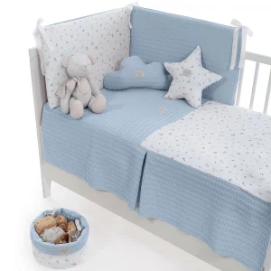 Colcha Y Protector Uzturre Benjamin Azul Para Cuna 60X120