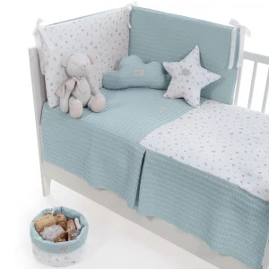 Colcha Y Protector Uzturre Benjamin Verde Agua Para Cuna 60X120