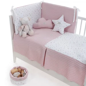 Colcha Y Protector Uzturre Benjamin Rosa Para Cuna 60X120