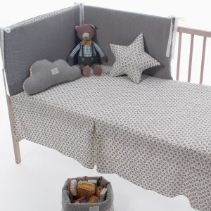 Colcha Y Protector Uzturre Flora Gris Topo Para Cuna 60X120