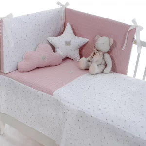 Colcha Y Protector Uzturre Renata Rosa Empolvado Para Cuna 60X120