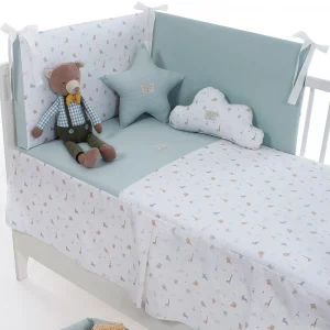 Colcha Y Protector Uzturre Safari Verde Agua Para Cuna 60X120